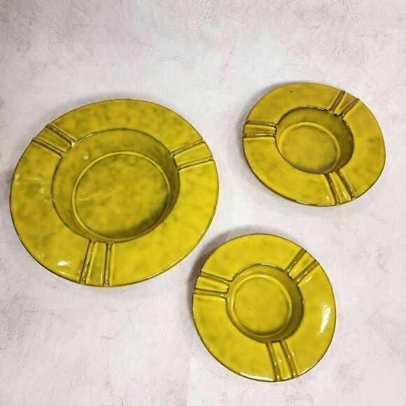 Peasant Village Other - Set of 3 Vtg MC Italy 9"/ 7"/ 6.75" PV Peasant Village Pottery Yellow Ashtrays